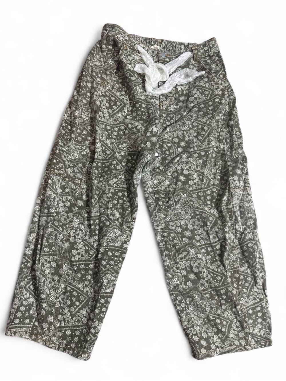 Girls Olive Green Floral Bandana-Print Jogger Pants